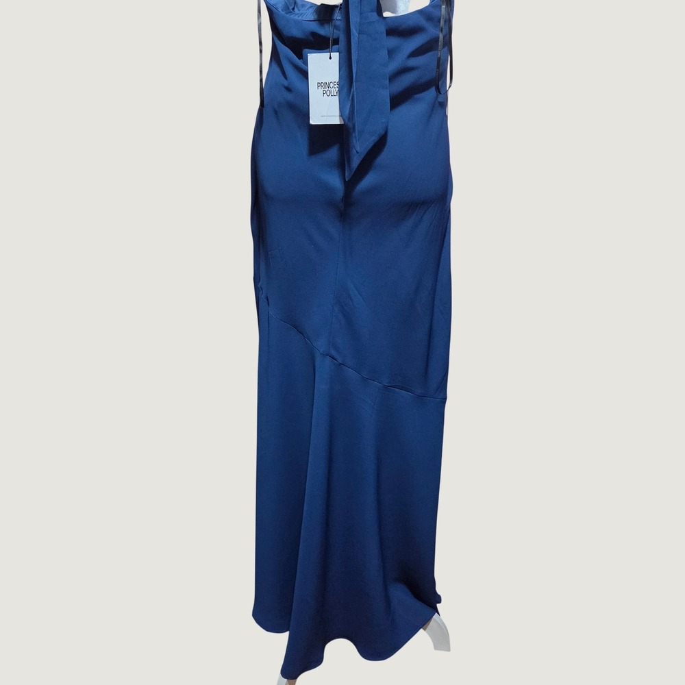Princess Polly Navy Blue Halter Maxi Dress V-Neck Open Back Formal Evening Gown - Picture 8 of 16
